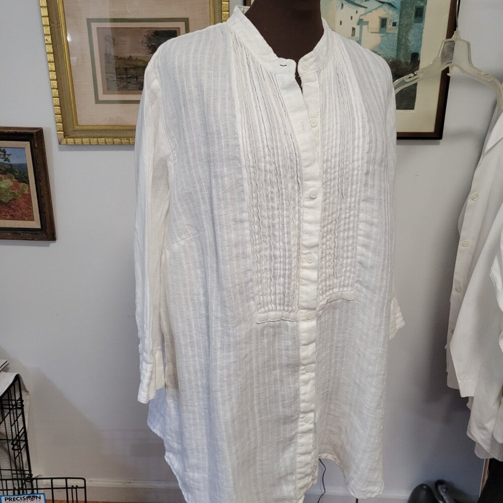 Vintage 90's Jones of New York White Cotton Bib Shirt Size 2X - Picture 2 of 7